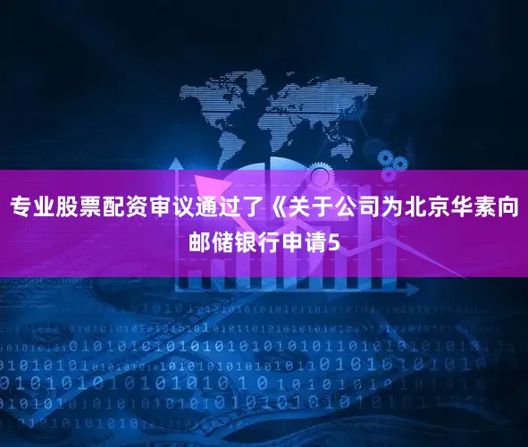 专业股票配资审议通过了《关于公司为北京华素向邮储银行申请5